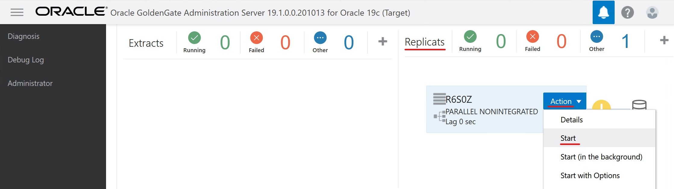 How to start replicat process in Oracle GoldenGate Microservices Architecture Hub